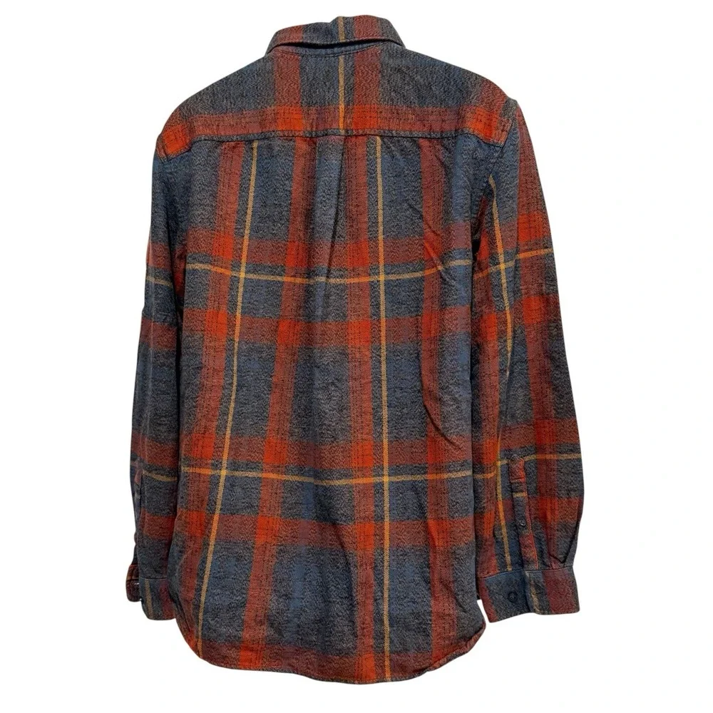 The North Face Men L Plaid Flannel Shirt 100% Cotton Orange Gray Workwear